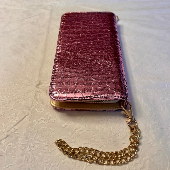 BP. Embossed Faux Leather Wallet Metallic Pink with Wrist Chain - Picture 9 of 11